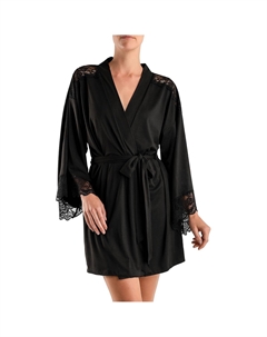 Женский удобный короткий халат с кружевной вставкой, цвет noir In bloom by jonquil