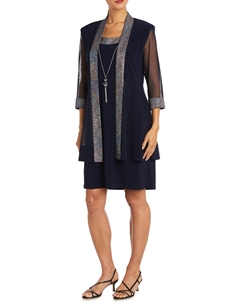 Женский комплект из 2 предметов: куртка, платье-футляр, темно-синий R&m richards