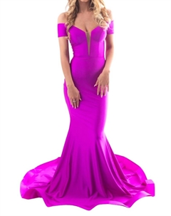 Платье с длинным шлейфом и глубоким вырезом цвета фуксии, фуксия Jessica angel