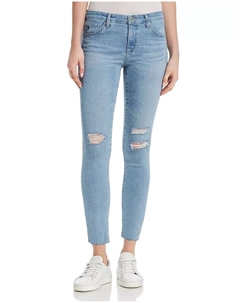 Джинсы-скинни средней посадки с рваными краями и необработанным краем синего цвета Ag jeans