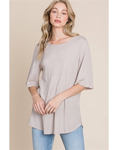 Футболка с вафельным узором и круглым вырезом, цвет sand Fashnzfab