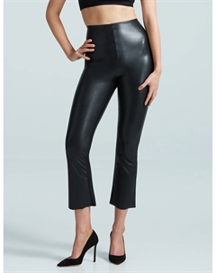 Женские укороченные расклешенные леггинсы из искусственной кожи черного цвета Commando
