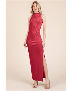 Женское платье макси с вырезом на спине и боковыми сборками, цвет atlas red Fashnzfab