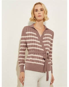 Мягкая трикотажная туника в полоску с завязкой на талии, цвет macchiato/biscotti Misook