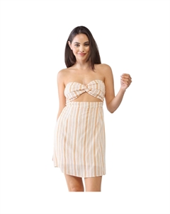 Мини-платье без бретелек с принтом в полоску белого и абрикосового цветов, с вырезом-перекрутом и присборенной спинкой Fashnzfab