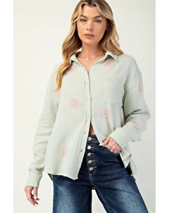 Рубашка на пуговицах из хлопчатобумажной марли с отделкой Embo, цвет sage Fashnzfab