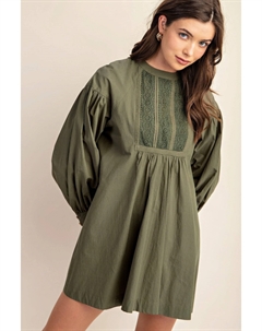 Мини-платье с длинными рукавами и кружевной отделкой, хаки Fashnzfab