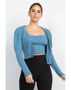 Комплект из топа и блейзера с геометрическим узором и рукавами-фонариками, цвет denim Fashnzfab