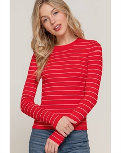 Длинный свитер в полоску с круглым вырезом, красный/белый Fashnzfab