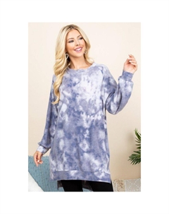 Ультра-уютный повседневный свитер свободного размера с принтом тай-дай из французского трикотажа с щеткой, синий/серый Fashnzfab