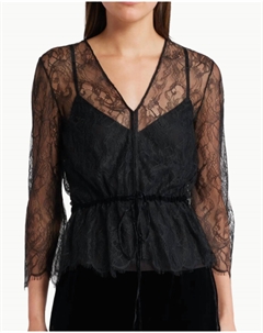 Кружевная блузка с V-образным вырезом черного цвета Frame
