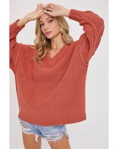 Свитер оверсайз с V-образным вырезом, цвет marsala Fashnzfab