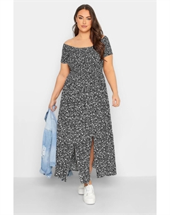 Платье со рюшами и вырезом бардо, черный Yours