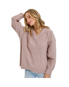 Свитер оверсайз с V-образным вырезом, цвет mauve Fashnzfab