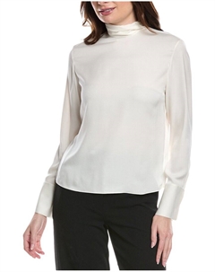 Шелковая блузка с воротником-стойкой Tie, белый Theory