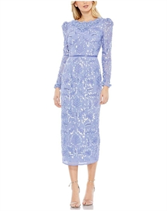 Платье с отделкой, высоким воротом и рукавами-фонариками, фиолетовый Mac duggal