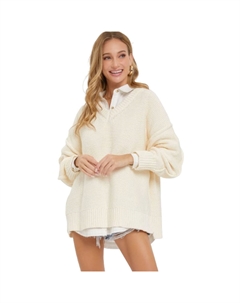 Свитер оверсайз с V-образным вырезом, кремовый Fashnzfab