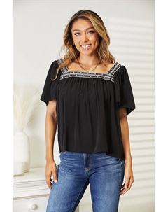 Блузка с квадратным вырезом и рукавами-фонариками цвета медового контраста, черный Fashnzfab