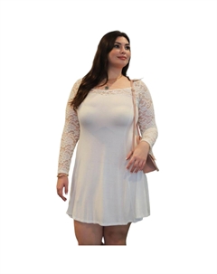 Плюс кружевное мини-платье с длинными рукавами, слоновая кость Fashnzfab