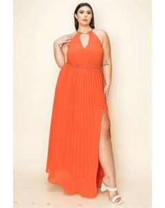 Платье макси из шифона с золотой отделкой на шее и поясе, вырезом на груди Fashnzfab