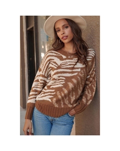Свитер-пуловер с принтом «зебра», коричневый Fashnzfab