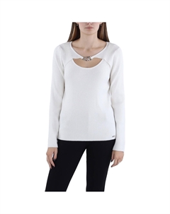 Женский свитер-пуловер с вырезом в виде цепочки, цвет soft white Calvin klein