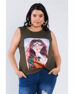 Топ Shady Girl с рисунком размера плюс, оливковый Fashnzfab