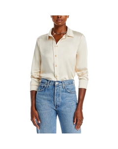 Женский атласный топ с воротником на пуговицах, кремовый 7 for all mankind