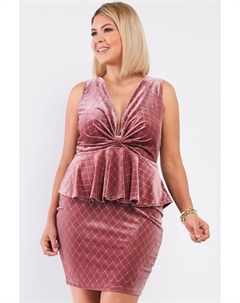Стеганое мини-платье с блестящим принтом, без рукавов, с бантом, глубоким V-образным вырезом и расклешенным подолом, цвет mauve Fashnzfab