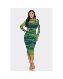 Платье-миди с сетчатым принтом и сборками Glitch, зеленый/синий Fashnzfab