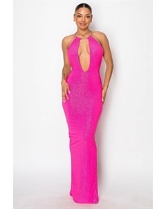 Длинное платье с отделкой из колье-халтера, фуксия Fashnzfab