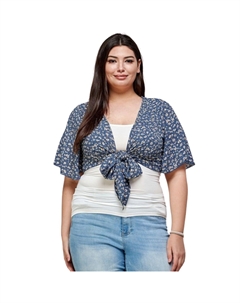 Укороченный кардиган-болеро с мелким цветочным принтом больших размеров, цвет denim Fashnzfab