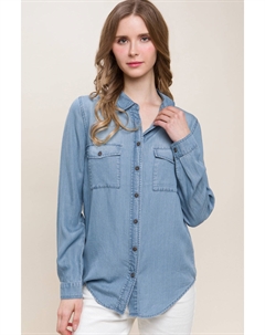 Рубашка из денима с закругленным подолом и пуговицами, синий Fashnzfab