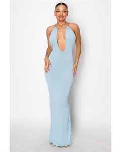 Длинное платье с отделкой из колье-халтера, цвет light bluelight blue Fashnzfab