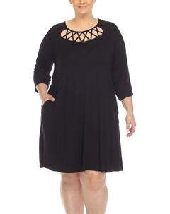Плюс Женское Трикотажное Платье Миди Swing, черный White mark