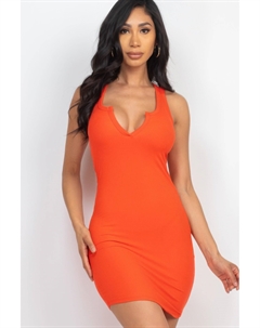 Женское ребристое мини-платье с разрезом на шее, оранжево-красный Fashnzfab