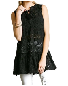 Кружевная туника без рукавов на шнуровке черного цвета Umgee