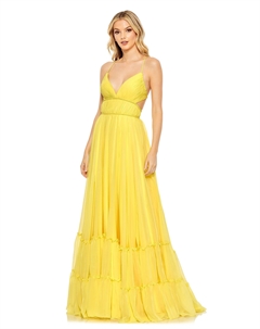 Платье без бретелек с однотонными многоуровневыми оборками, цвет buttercup Mac duggal