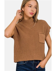 Укороченный свитер с коротким рукавом и воротником-стойкой, коричневый Fashnzfab