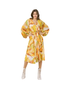 Платье миди из тканого принта, слоновая кость/желтый Fashnzfab