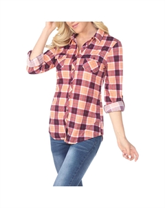 Женский клетчатый топ с воротником на пуговицах, оранжевый/фиолетовый White mark