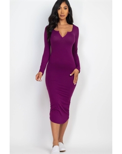 Женское платье миди с разрезом на шее и длинными рукавами, фиолетовый Fashnzfab