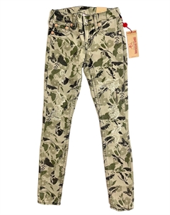 Женские узкие джинсы Garden Camo с потертостями зеленого цвета True religion