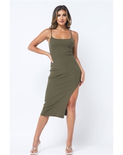 Женское платье-комбинация с боковыми разрезами, оливковый Fashnzfab