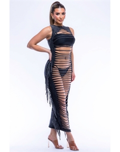 Платье макси с вырезом и бахромой, черный Fashnzfab