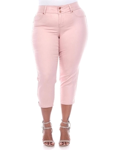 Плюс женские эластичные джинсы-капри из денима, розовый White mark