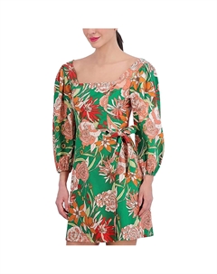 Женское короткое мини-платье с цветочным принтом, цвет green multi Vince camuto