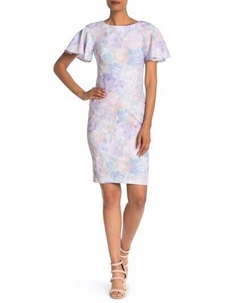 Платье-труба с цветочным принтом и рукавами-крылышками выше колена в цвете Opal Multi Calvin klein