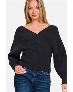 Свитер с длинными рукавами и перекрестной вязкой в ​​рубчик, черный Fashnzfab