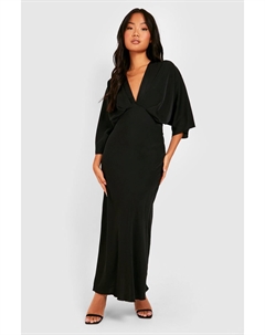 Платье макси Petite с косым вырезом и рукавами ангела, черный Boohoo